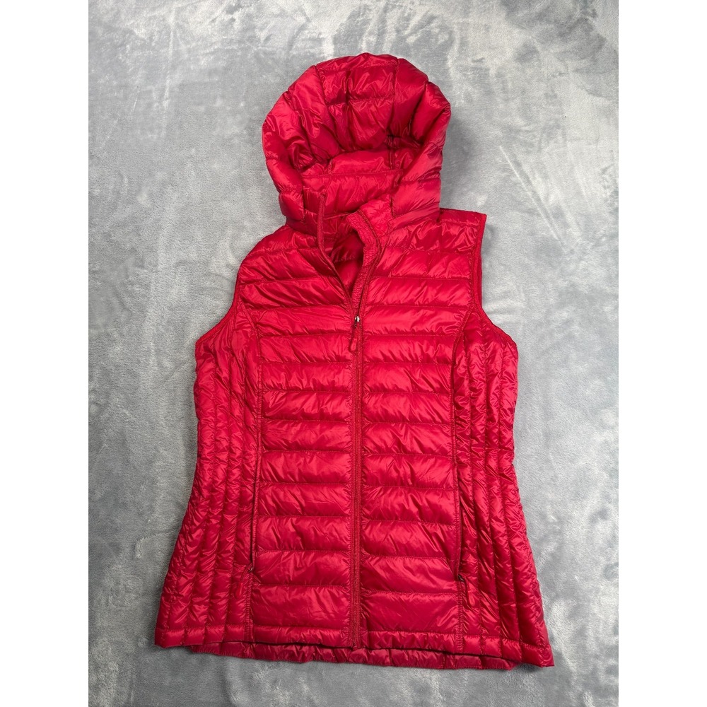 32 Degrees Heat Puffer Jacket Womens Medium Red Quilted Packable Hooded Full Zip